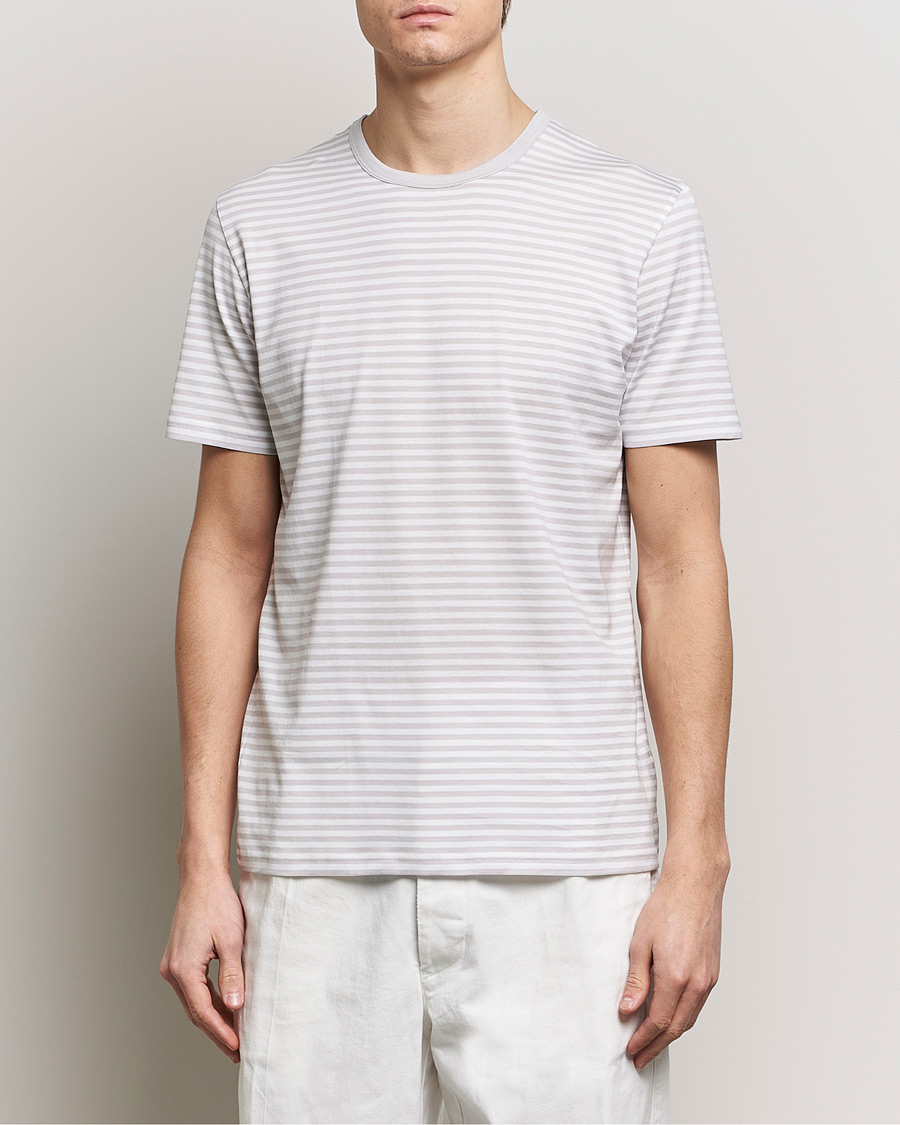 Men |  | Sunspel | Striped Crew Neck Cotton Tee Smoke/White