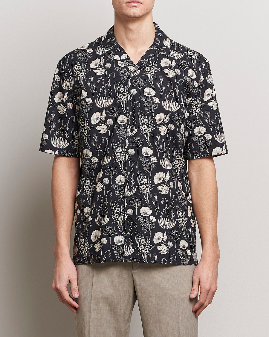Men |  | Sunspel | Katie Scott Short Sleeve Printed Resort Shirt Black