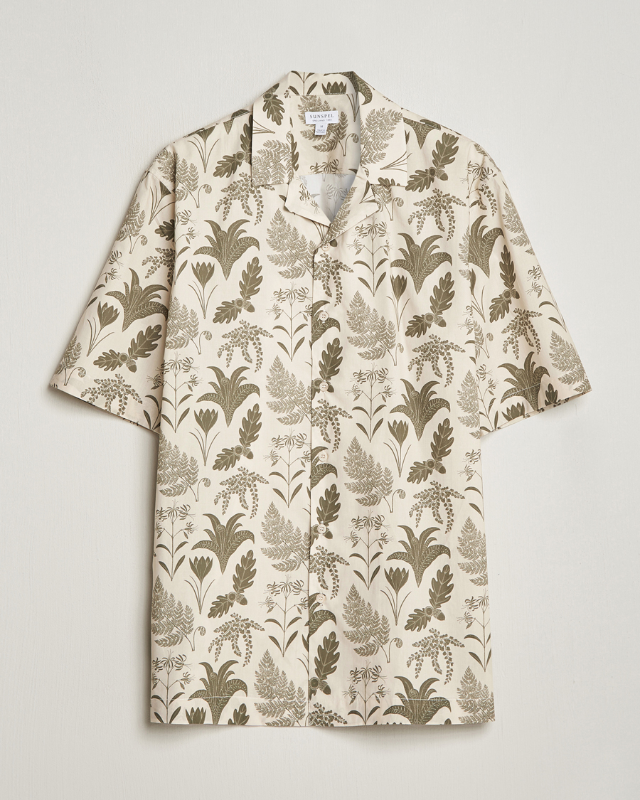 Herren | Hemden | Sunspel | Katie Scott Short Sleeve Printed Resort Shirt Ecru