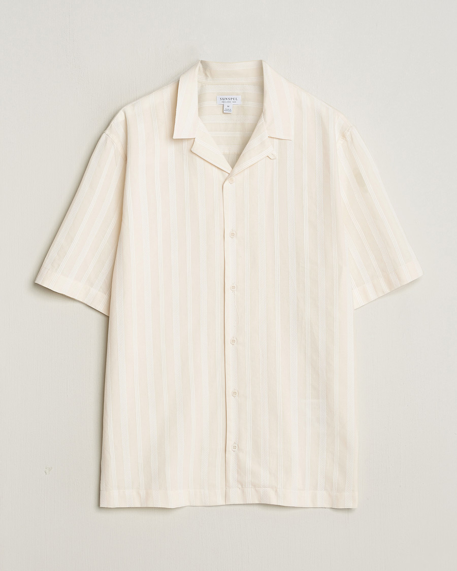 Herren | Hemden | Sunspel | Embroidered Striped Short Sleeve Shirt Ecru