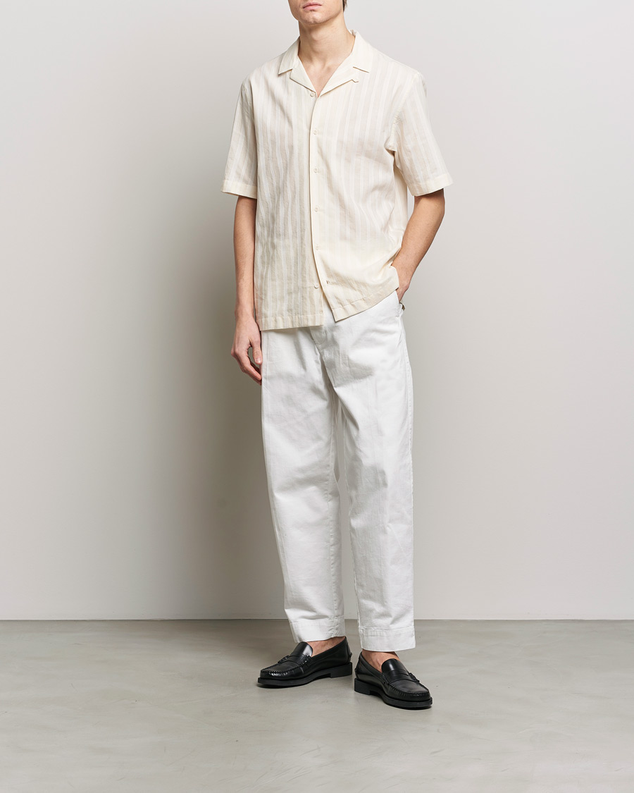 Herren | Hemden | Sunspel | Embroidered Striped Short Sleeve Shirt Ecru