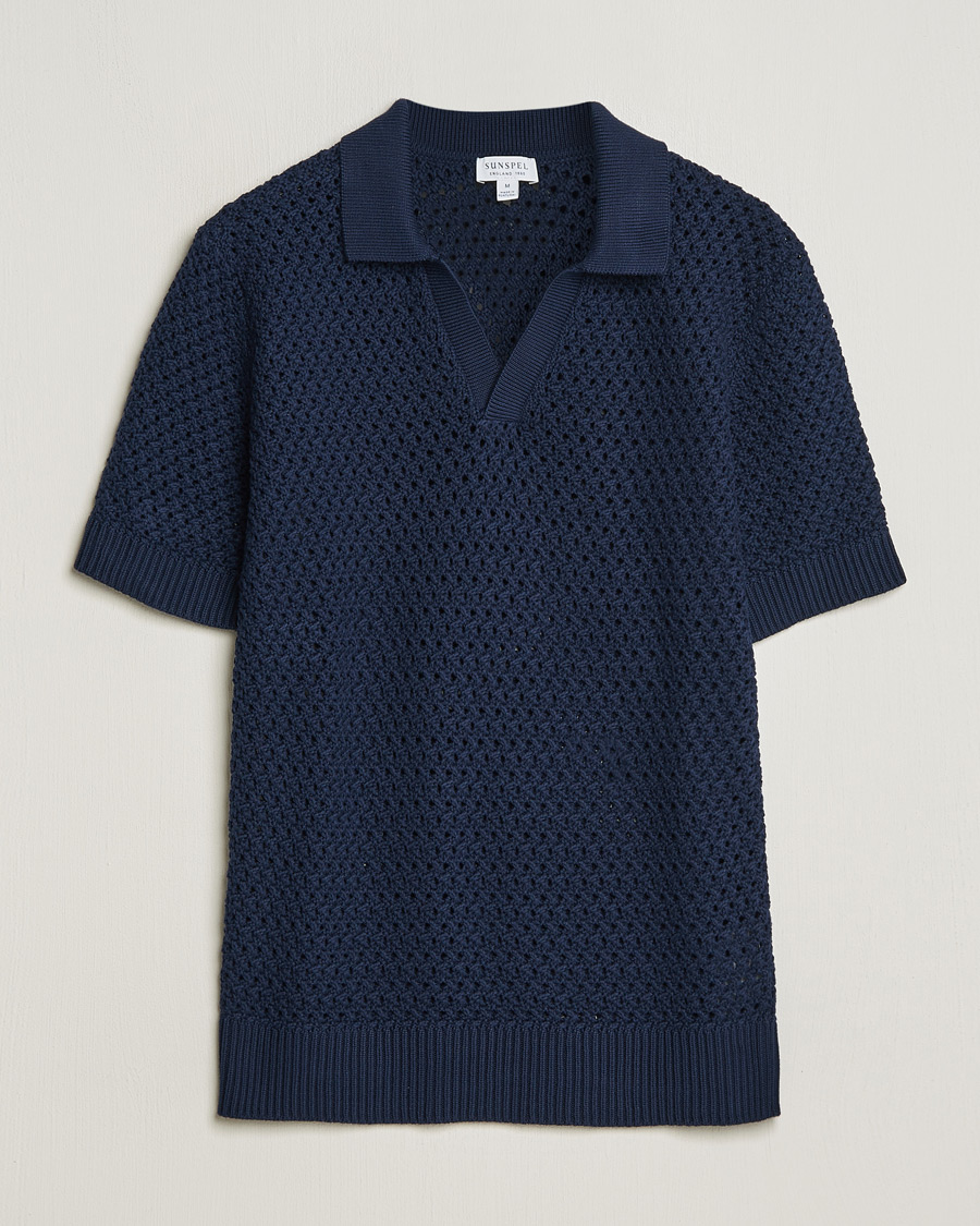 Herren | Pullover | Sunspel | Chunky Knit Polo Navy
