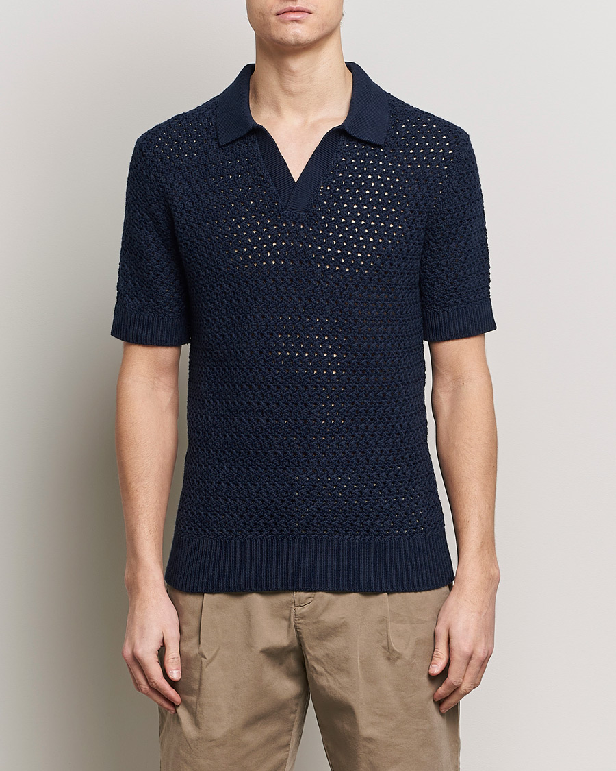 Herren | Sale | Sunspel | Chunky Knit Polo Navy