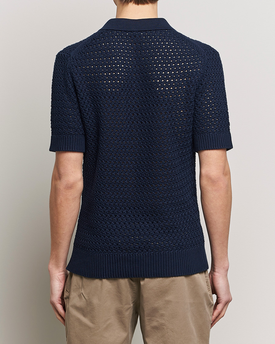 Herren | Pullover | Sunspel | Chunky Knit Polo Navy