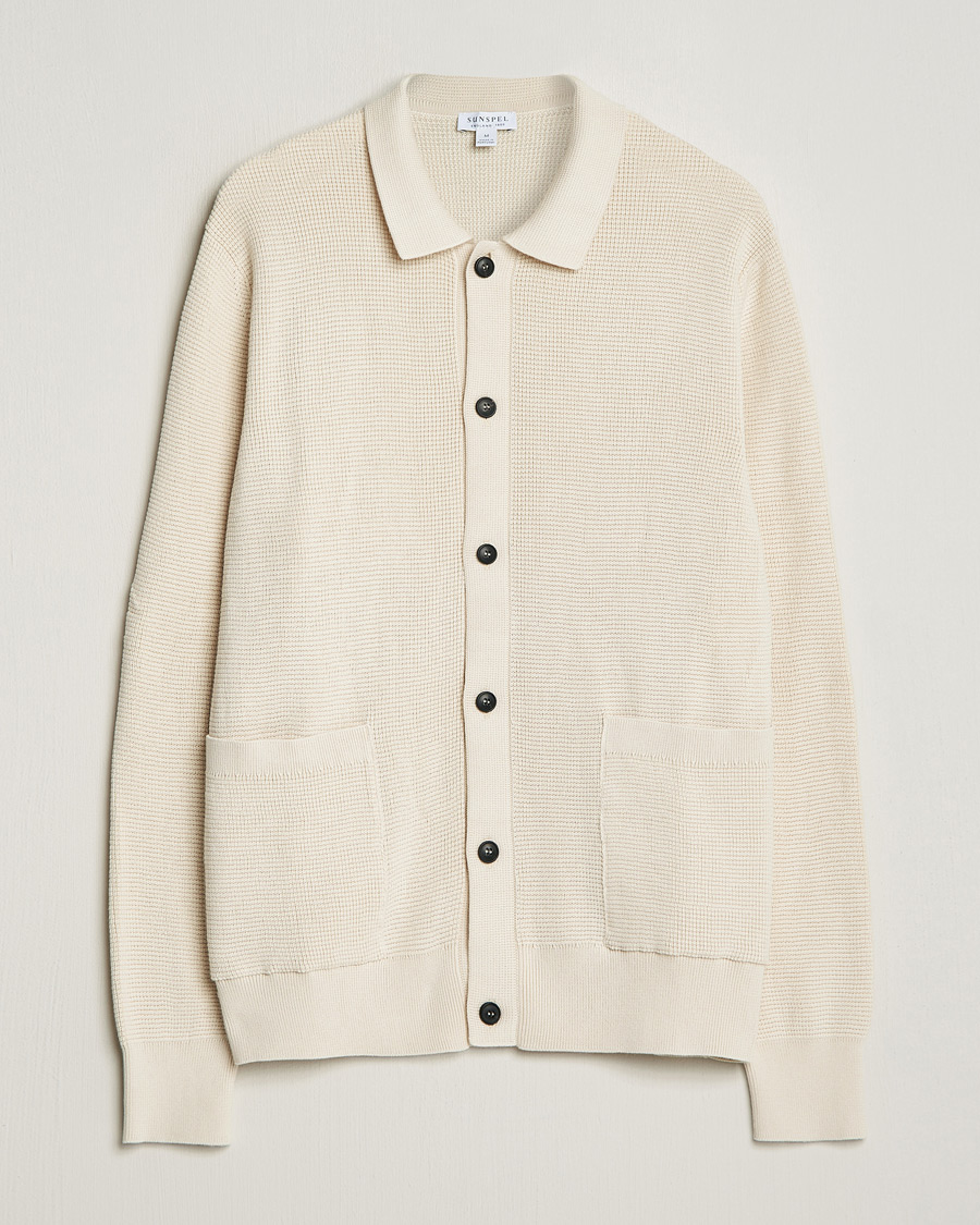Herren | Pullover | Sunspel | Waffle Stitch Jacket Ecru