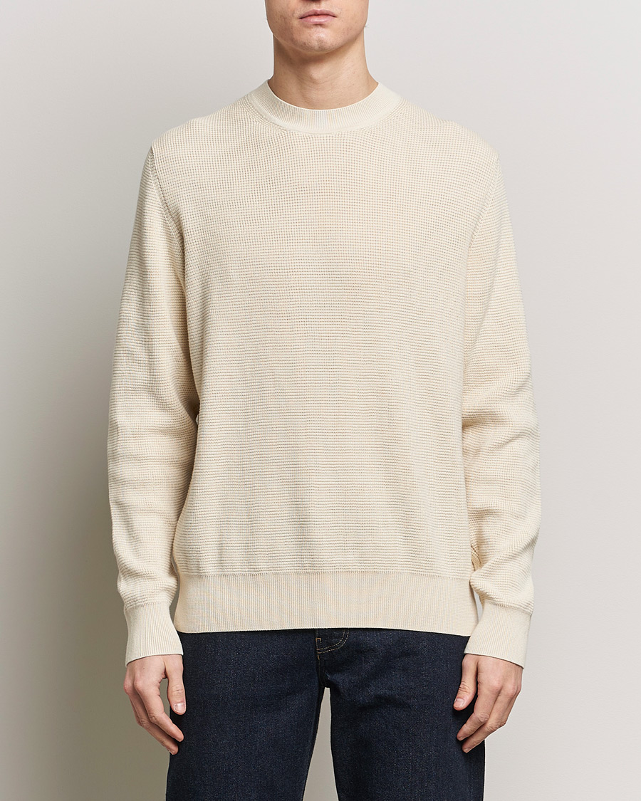 Herren | Sale | Sunspel | Waffle Stitch Crew Neck Ecru