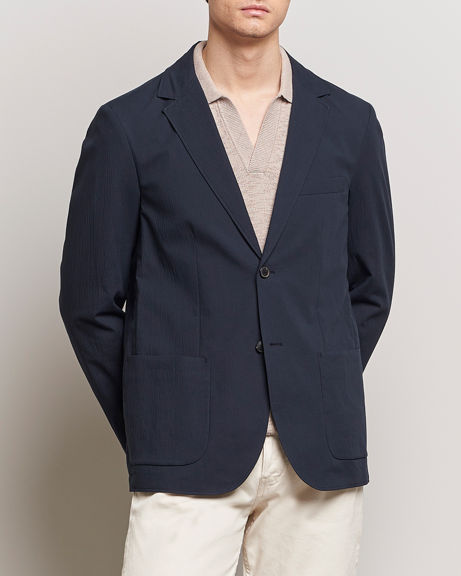 Herren | Treue-Rabatt für Stammkunden | Sunspel | Unconstructed Seersucker Blazer Navy