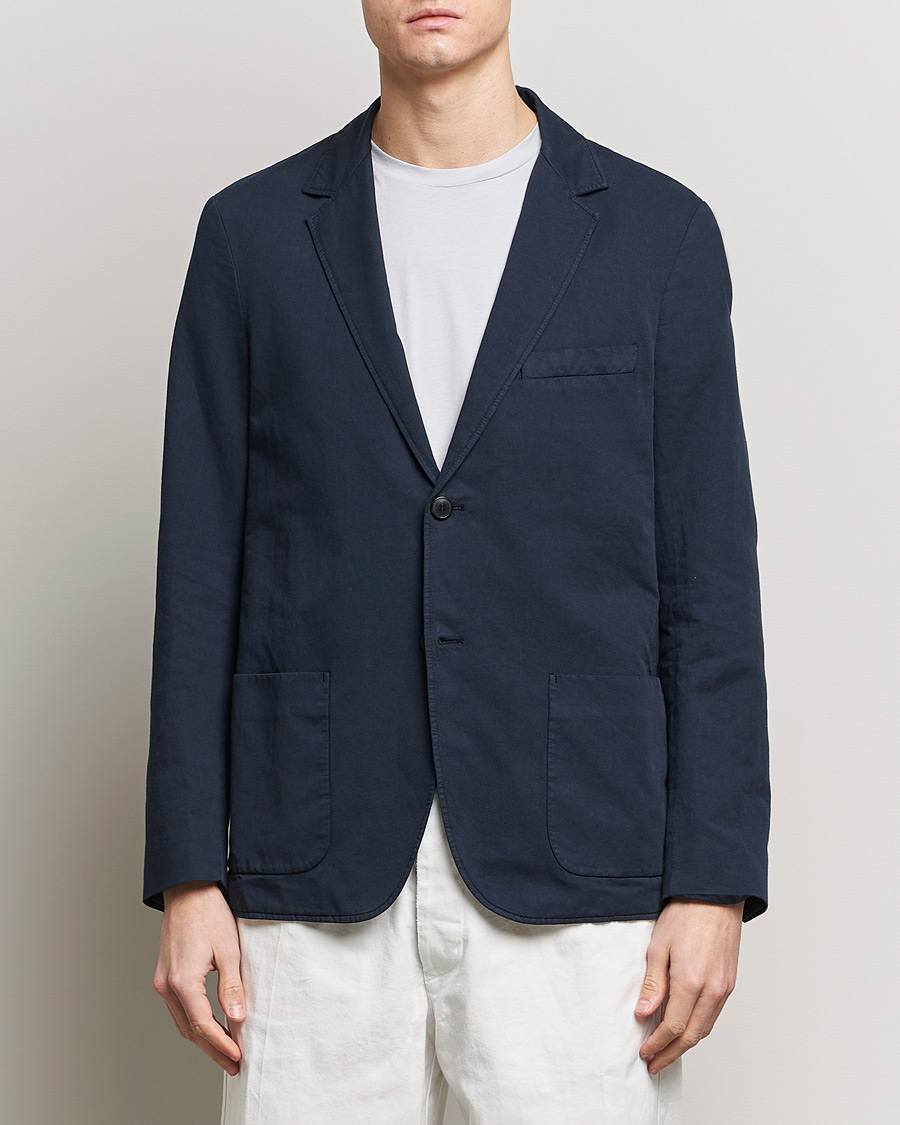 Herren | Sakkos | Sunspel | Unconstructed Cotton/Linen Blazer Navy