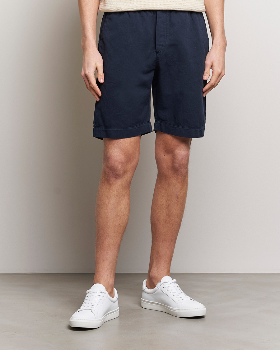 Herren | Shorts | Sunspel | Cotton/Linen Drawstring Shorts Navy
