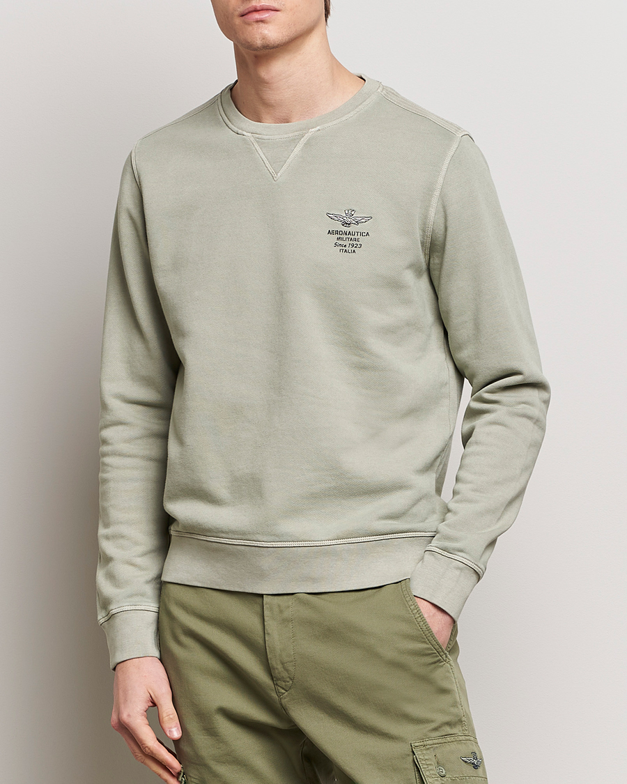 Herren | Sale kleidung | Aeronautica Militare | Washed Crew Neck Sweatshirt Sage Green