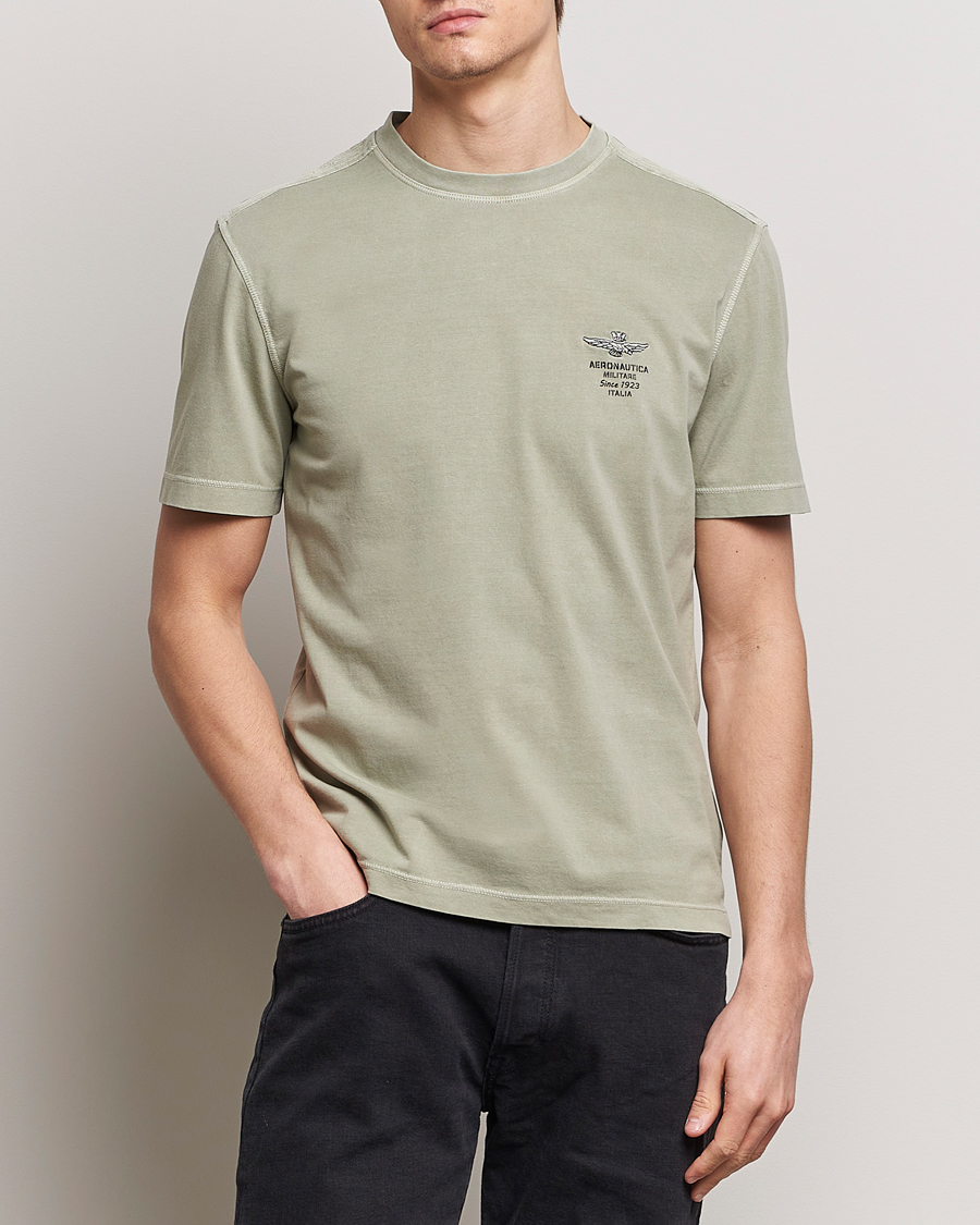 Herren | T-Shirts | Aeronautica Militare | Washed Crew Neck T-Shirt Sage Green