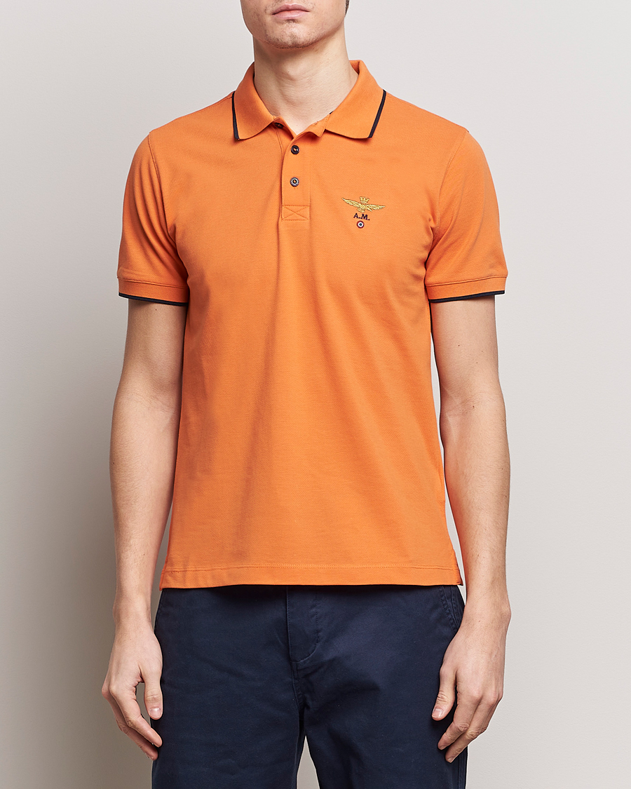Herren |  | Aeronautica Militare | Garment Dyed Cotton Polo Carrot Orange