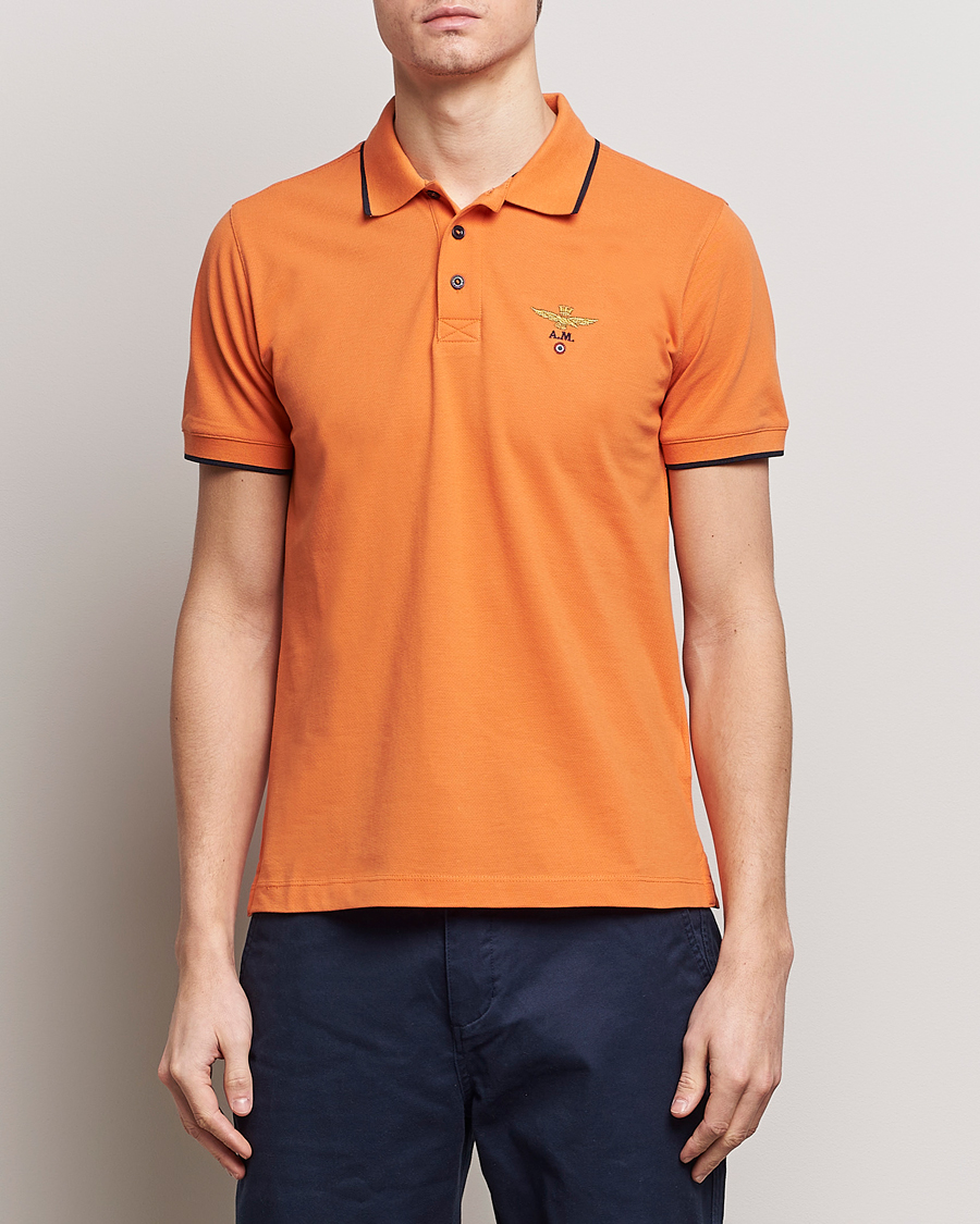 Herren | Kurzarm-Poloshirts | Aeronautica Militare | Garment Dyed Cotton Polo Carrot Orange