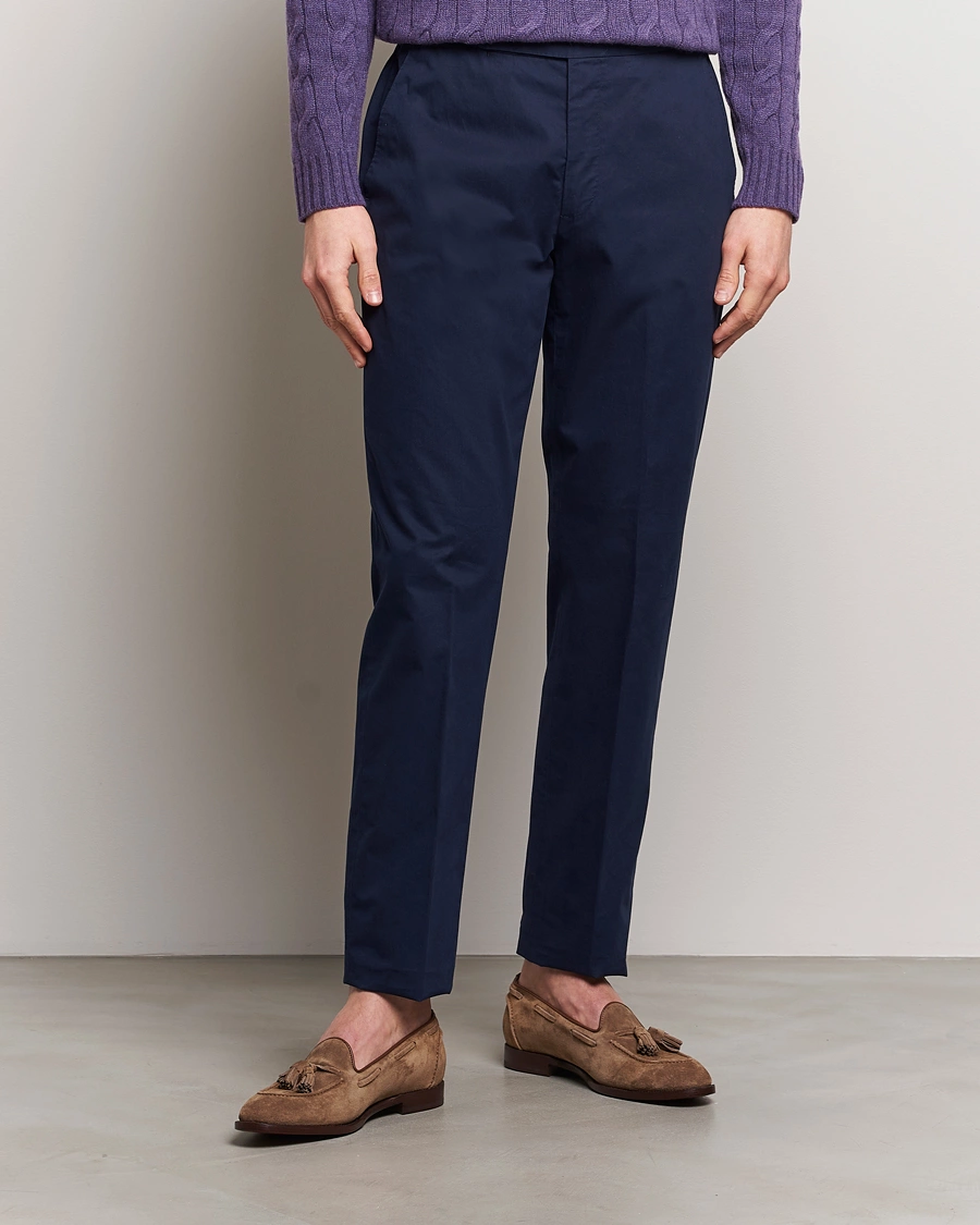 Men | Luxury Brands | Ralph Lauren Purple Label | Cotton Poplin Trousers Spring Navy