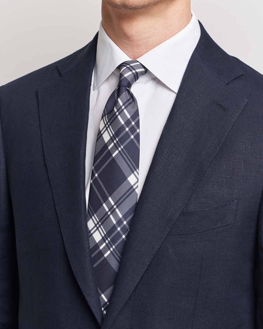 Herr |  | Ralph Lauren Purple Label | Monocolor Plaid Silk Tie Navy