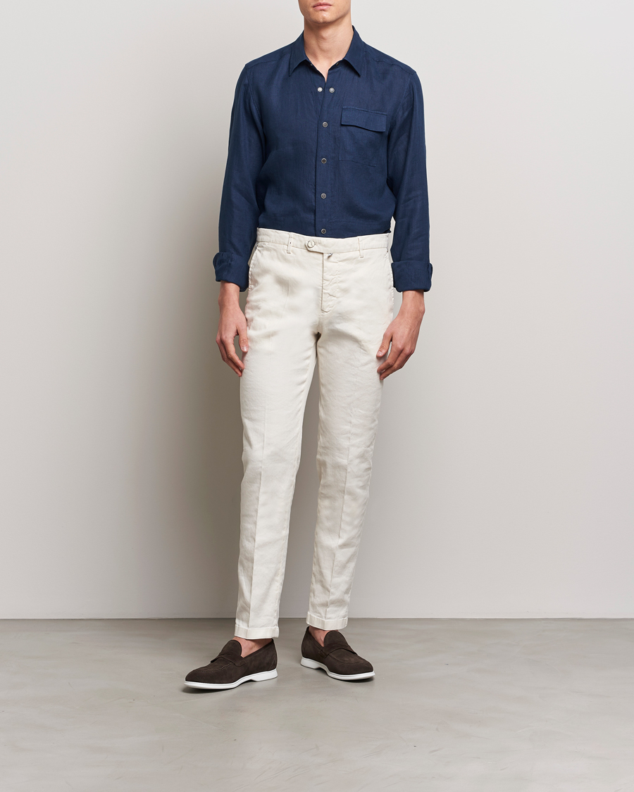 Herren | Hemden | Kiton | Pure Linen Overshirt Dark Blue