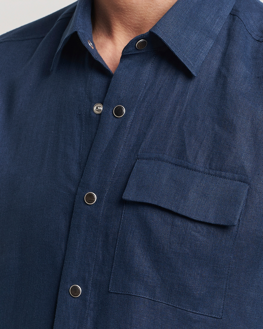 Herren | Hemden | Kiton | Pure Linen Overshirt Dark Blue