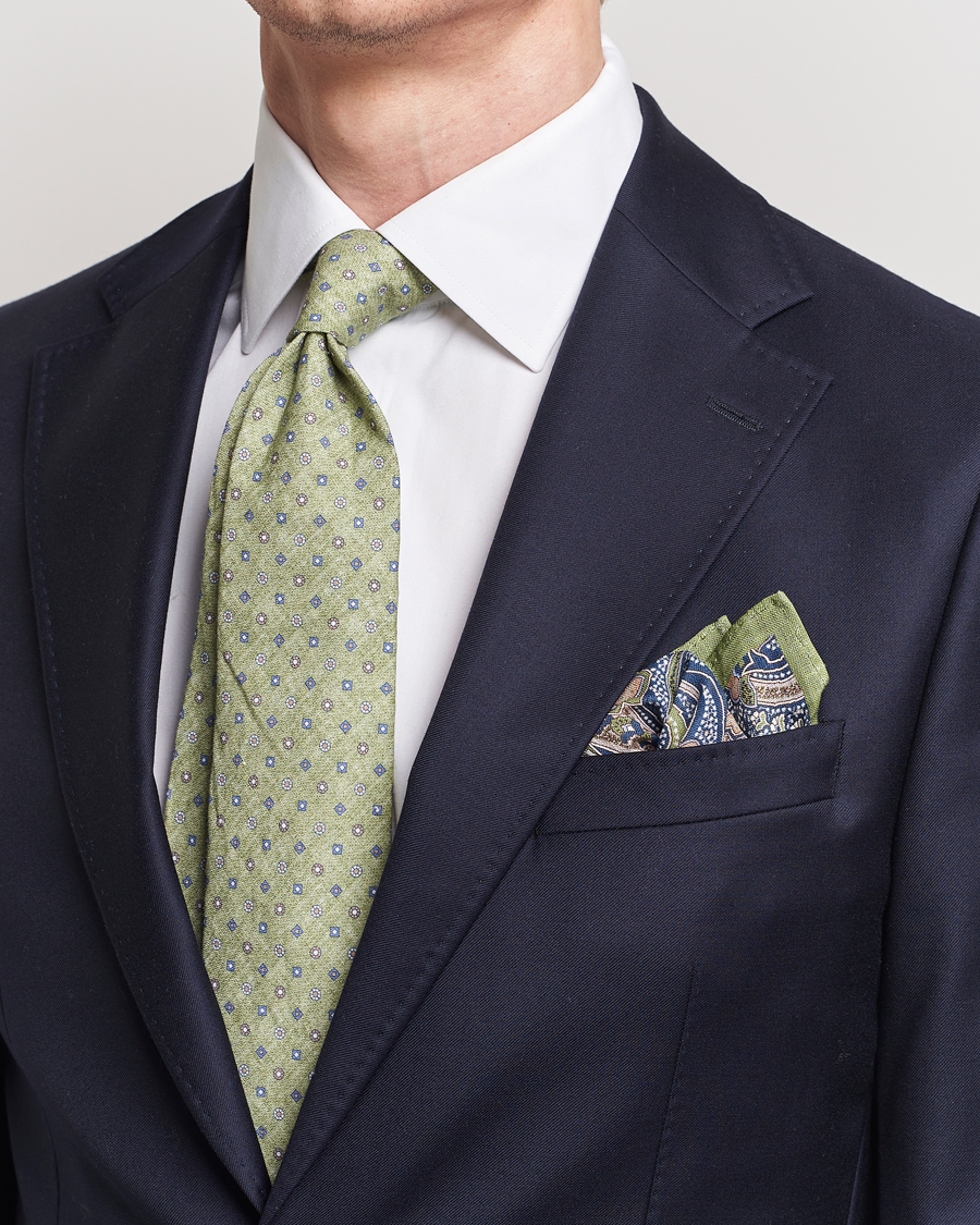 Herren | Business Casual | Amanda Christensen | Box Set Printed Linen 8cm Tie With Pocket Square Green