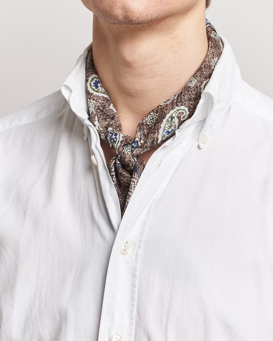 Men | Amanda Christensen | Amanda Christensen | Cotton Voilé Printed Paisley Bandana Brown