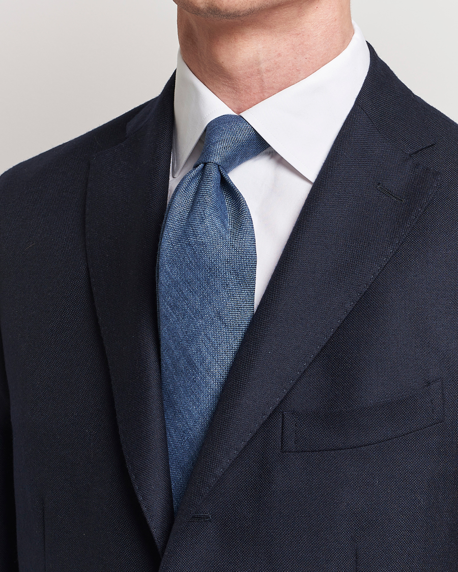 Herren | Krawatten | Amanda Christensen | Hopsack Linen 8cm Tie Denim Blue
