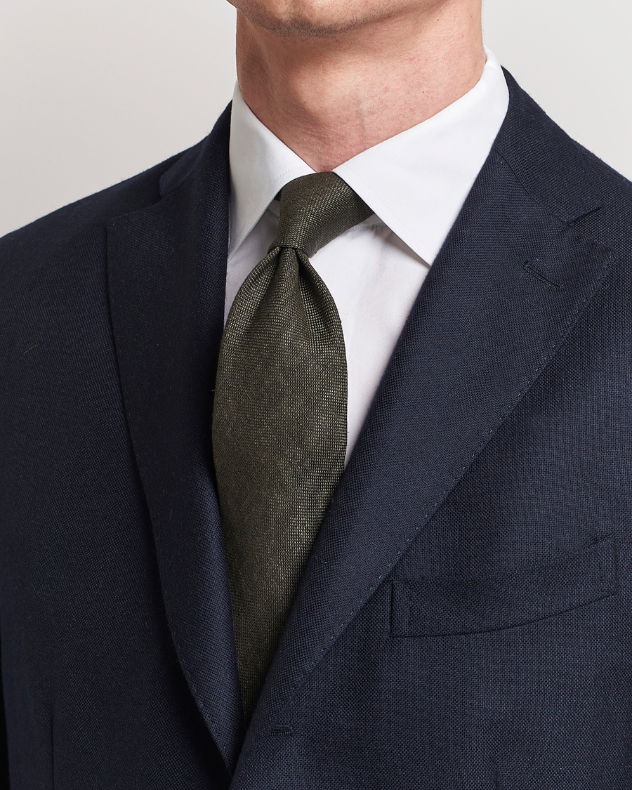 Men | Amanda Christensen | Amanda Christensen | Hopsack Linen 8cm Tie Dark Olive