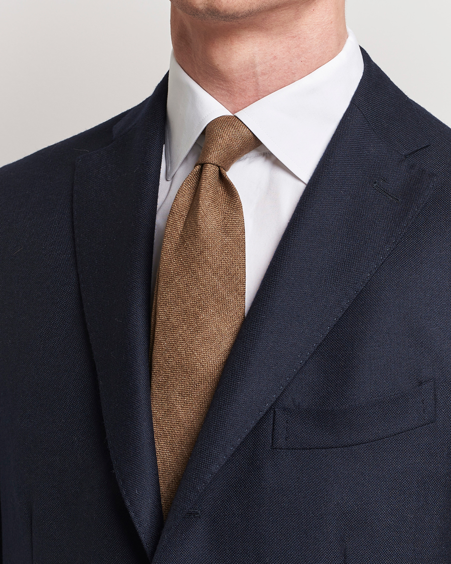 Herren | Amanda Christensen Hopsack Linen 8cm Tie Brown | Amanda Christensen | Hopsack Linen 8cm Tie Brown