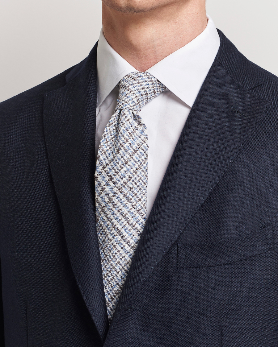 Herren | Amanda Christensen | Amanda Christensen | Linen Structured 8cm Tie White/Blue/Brown