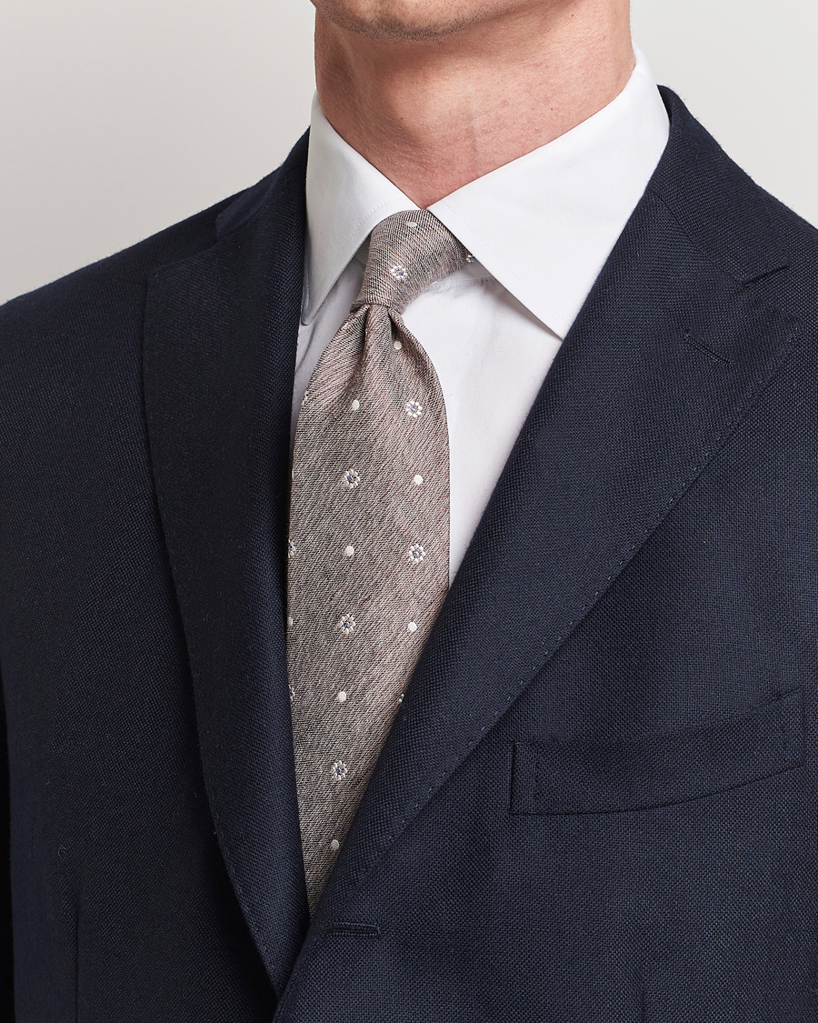 Herren | Business Casual | Amanda Christensen | Cotton/Silk/Linen Printed Flower 8cm Tie Brown