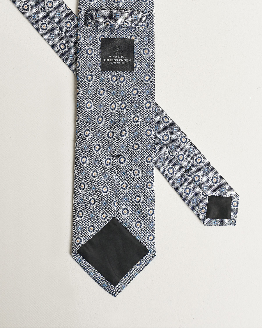 Herren |  | Amanda Christensen | Linen/Silk Printed Flower 8cm Tie Navy