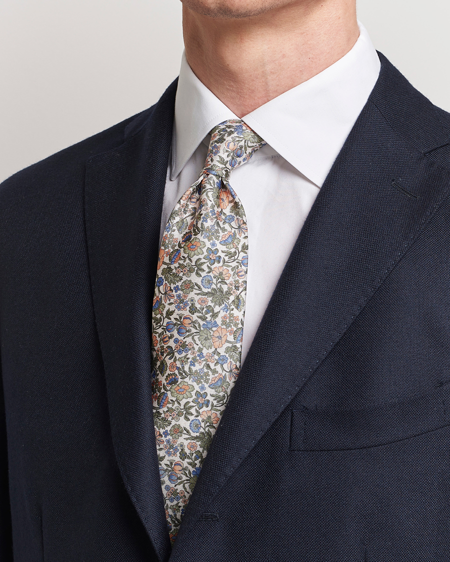 Herr | Studentkostym | Amanda Christensen | Silk Oxford Printed Flower 8cm Tie Green