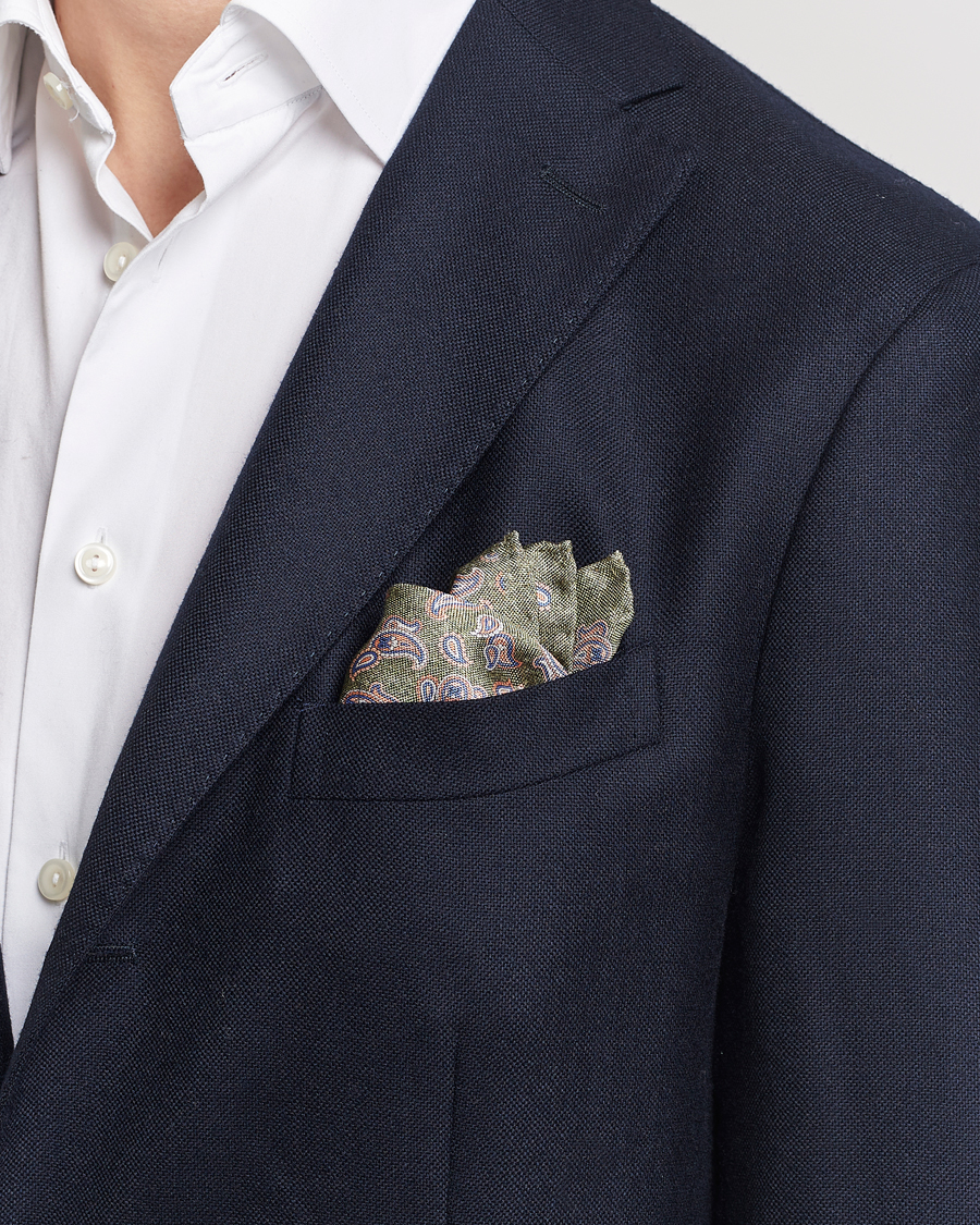 Herr | Näsdukar | Amanda Christensen | Silk Oxford Printed Paisley Pocket Square Green