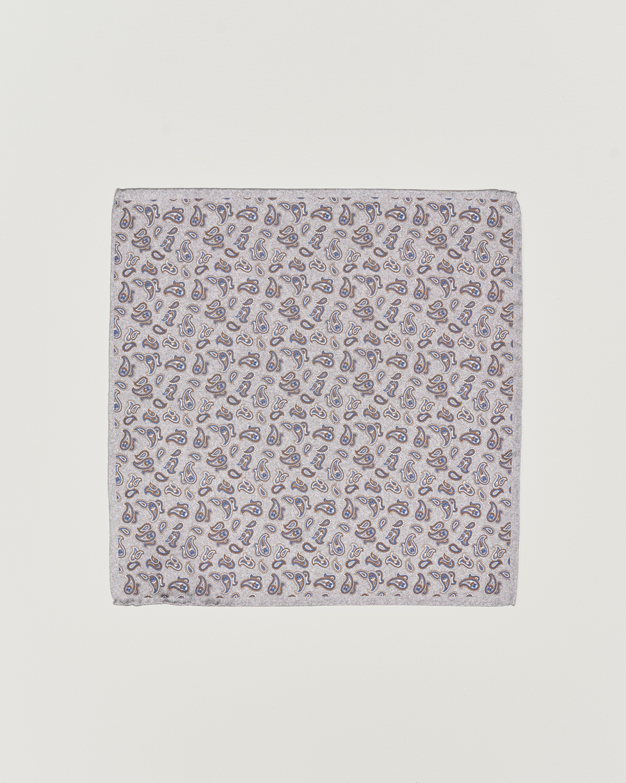 Herren | Einstecktücher | Amanda Christensen | Silk Oxford Printed Paisley Pocket Square Light Grey