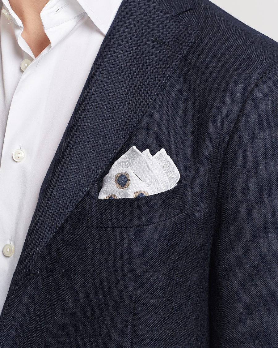 Men | Pocket Squares | Amanda Christensen | Linen Printed Medallion Pocket Square White