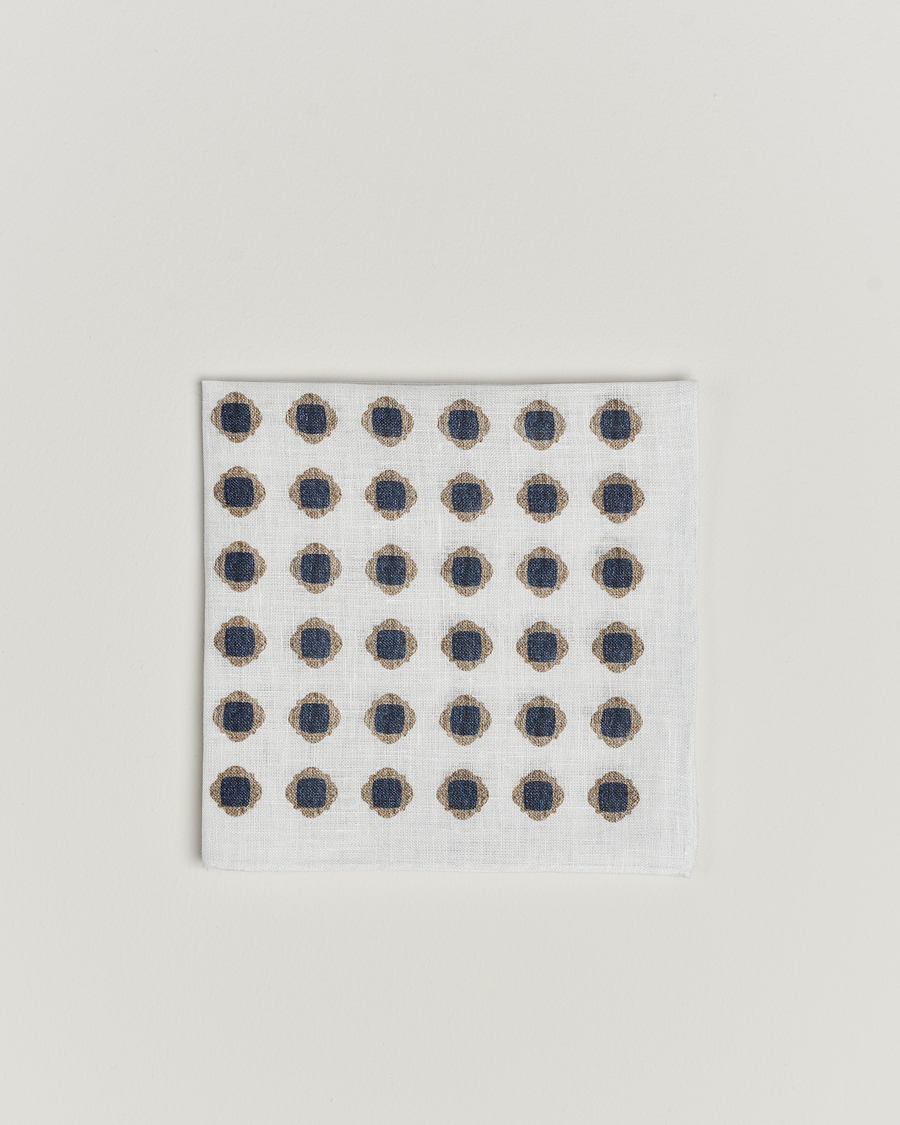 Herren | Einstecktücher | Amanda Christensen | Linen Printed Medallion Pocket Square White