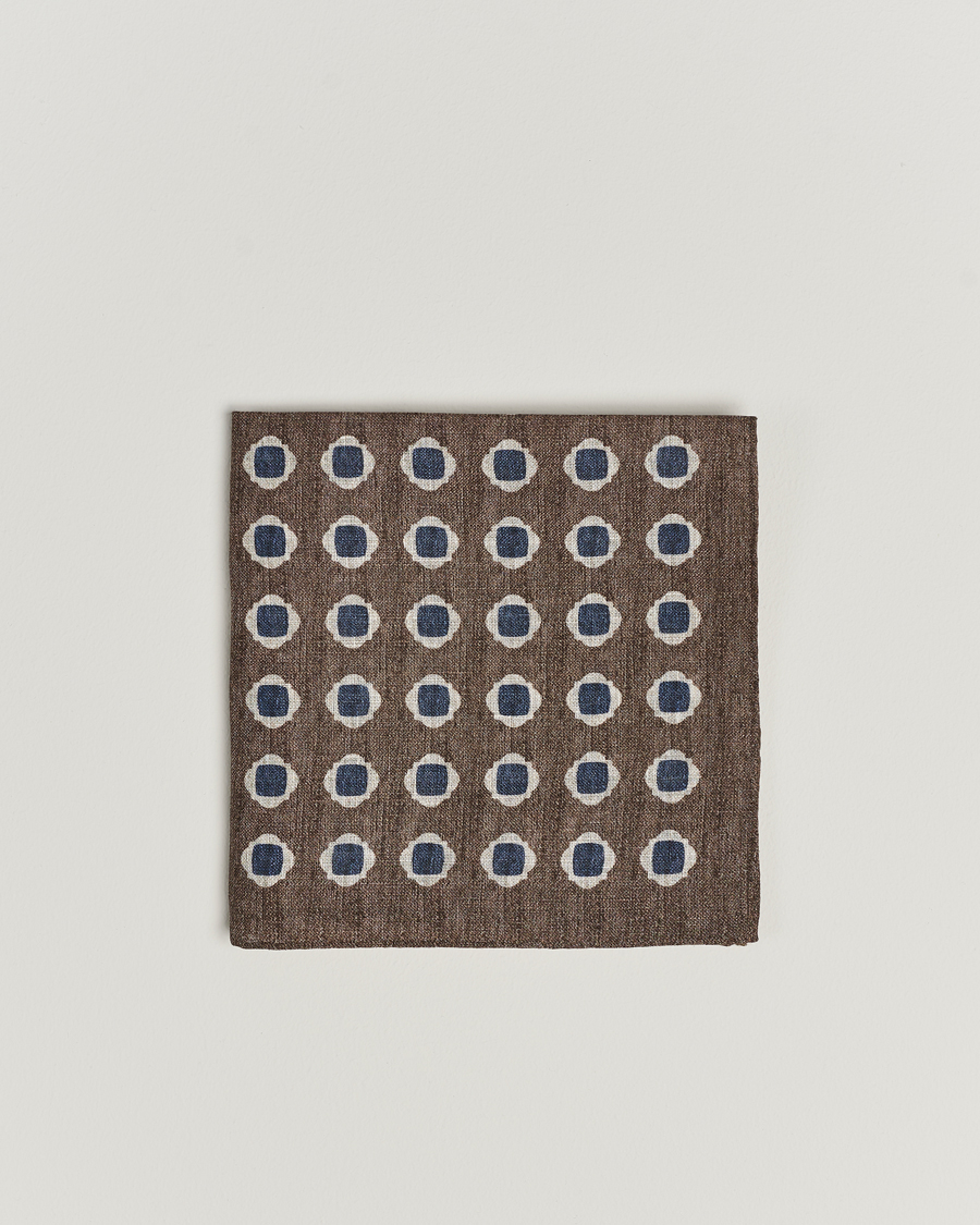 Herren | Einstecktücher | Amanda Christensen | Linen Printed Medallion Pocket Square Brown