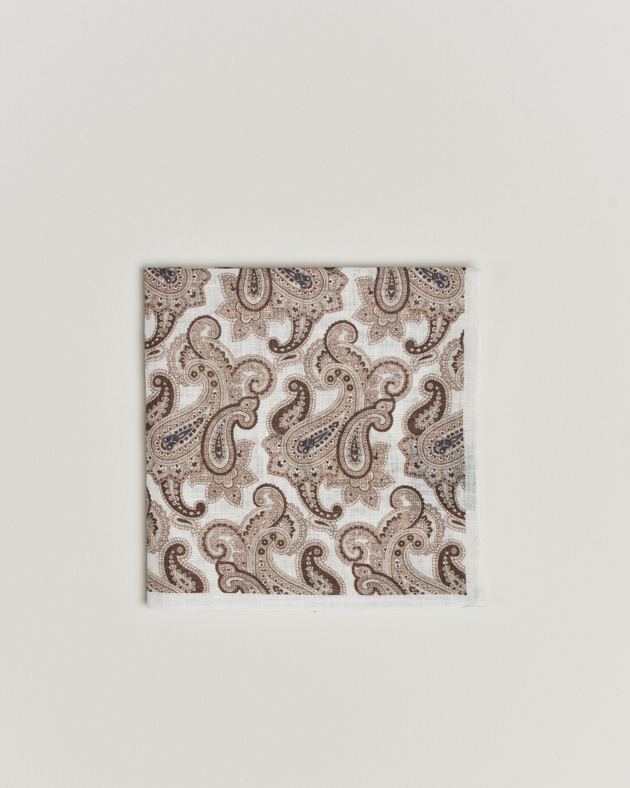 Herren | Einstecktücher | Amanda Christensen | Linen Printed Large Paisley Pocket Square White