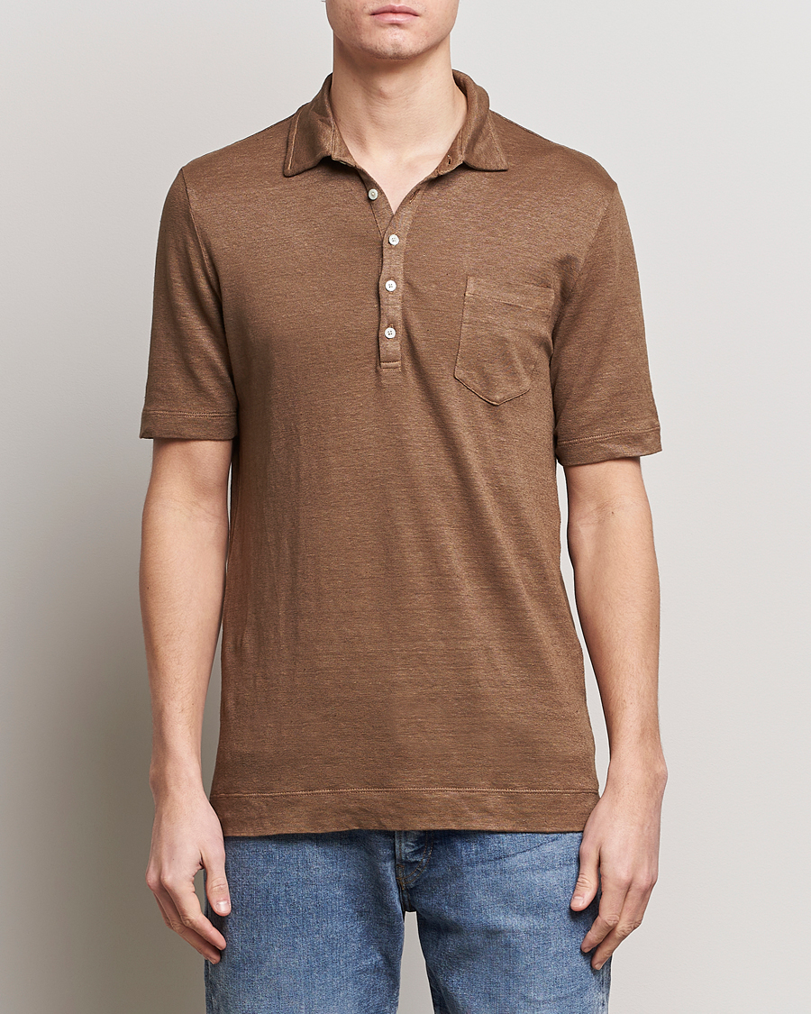 Men |  | Massimo Alba | Wembley Linen Polo Dark Brown