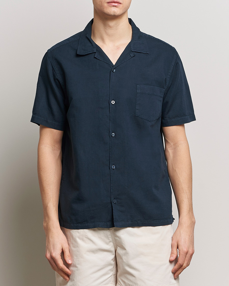 Herren | Leinenhemden | Colorful Standard | Cotton/Linen Short Sleeve Shirt Navy Blue