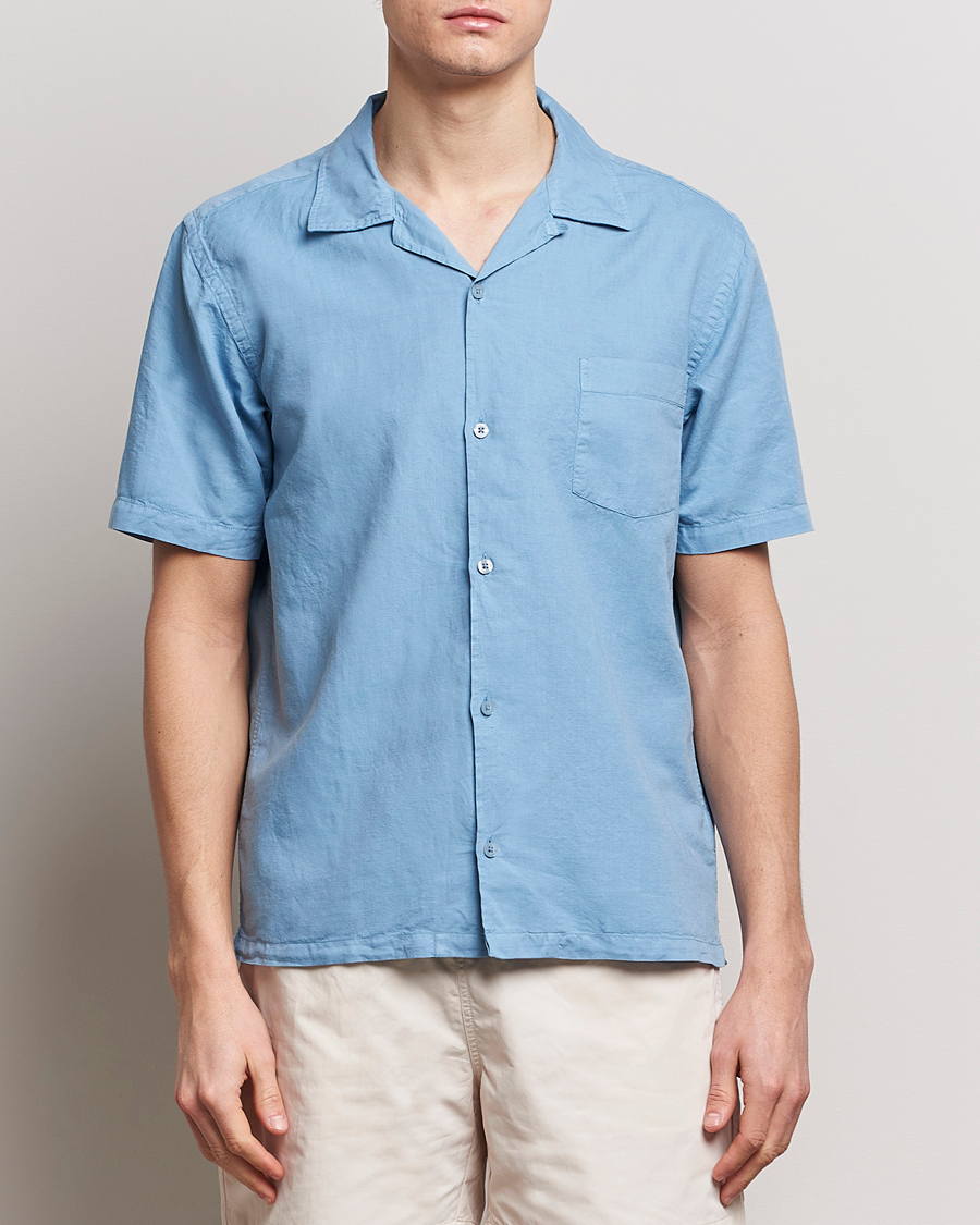 Herren | Hemden | Colorful Standard | Cotton/Linen Short Sleeve Shirt Seaside Blue