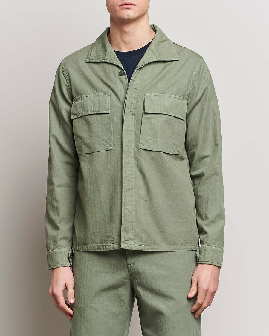 Herren | Italian Department | Aspesi | Cotton Herringbone Shirt Jacket Sage