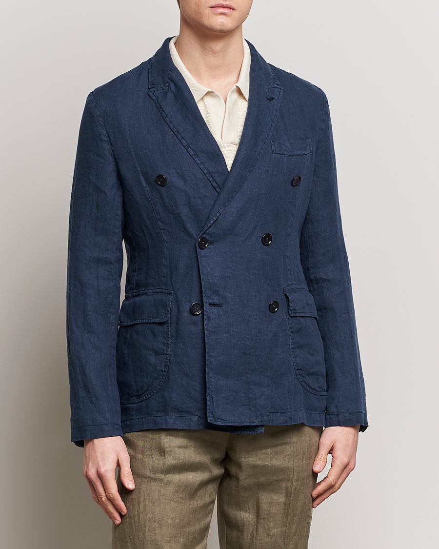 Herr | Linnekavajer | Aspesi | Sugimoto Double Breasted Hemp Blazer Navy