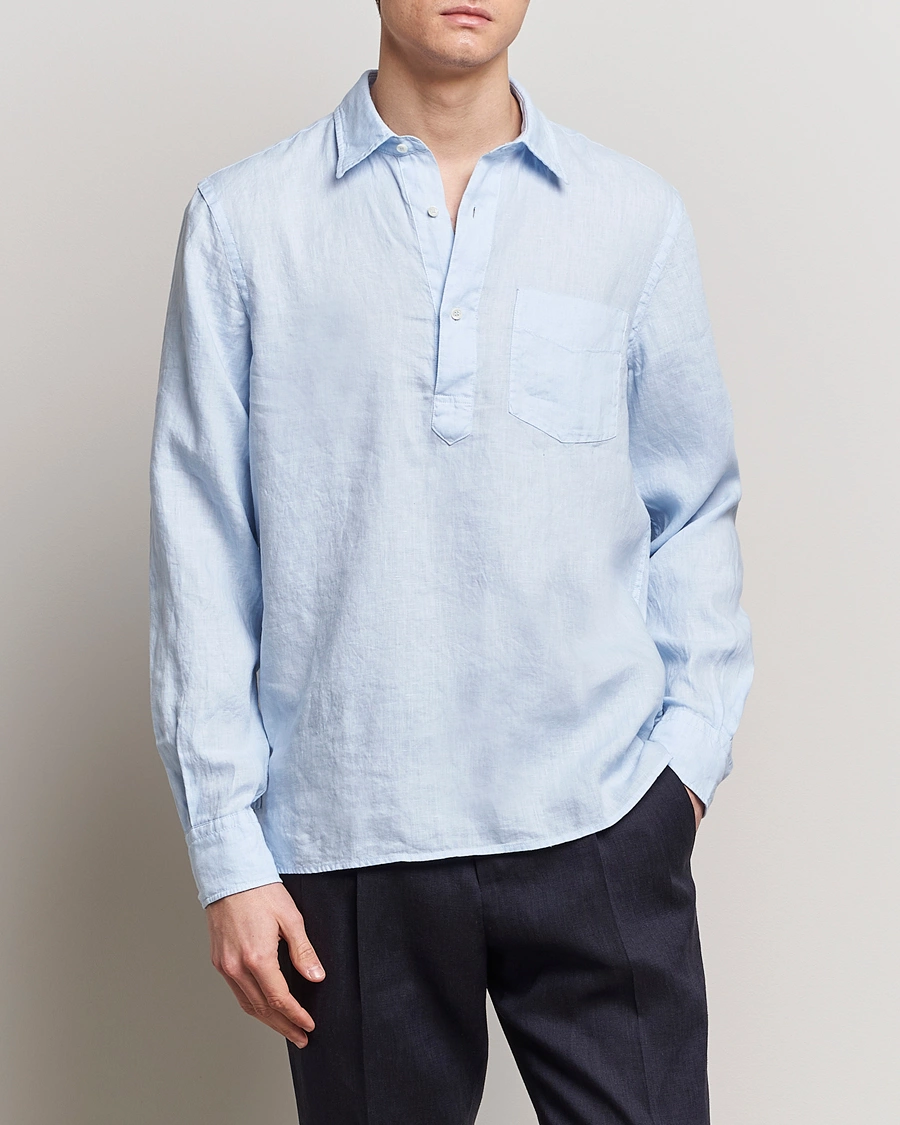 Herren | Aspesi | Aspesi | Linen Popover Shirt Light Blue