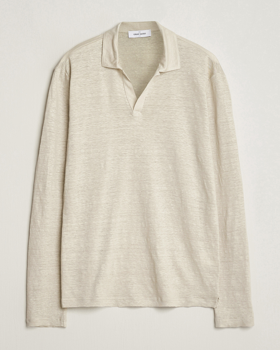Herren | Pullover | Gran Sasso | Washed Linen Long Sleeve Polo Beige Melange