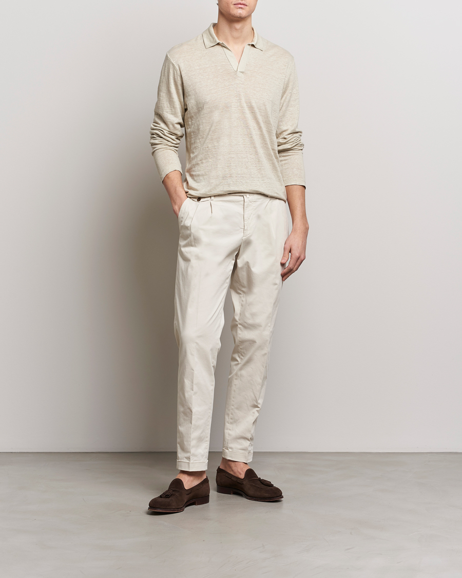 Herren | Pullover | Gran Sasso | Washed Linen Long Sleeve Polo Beige Melange
