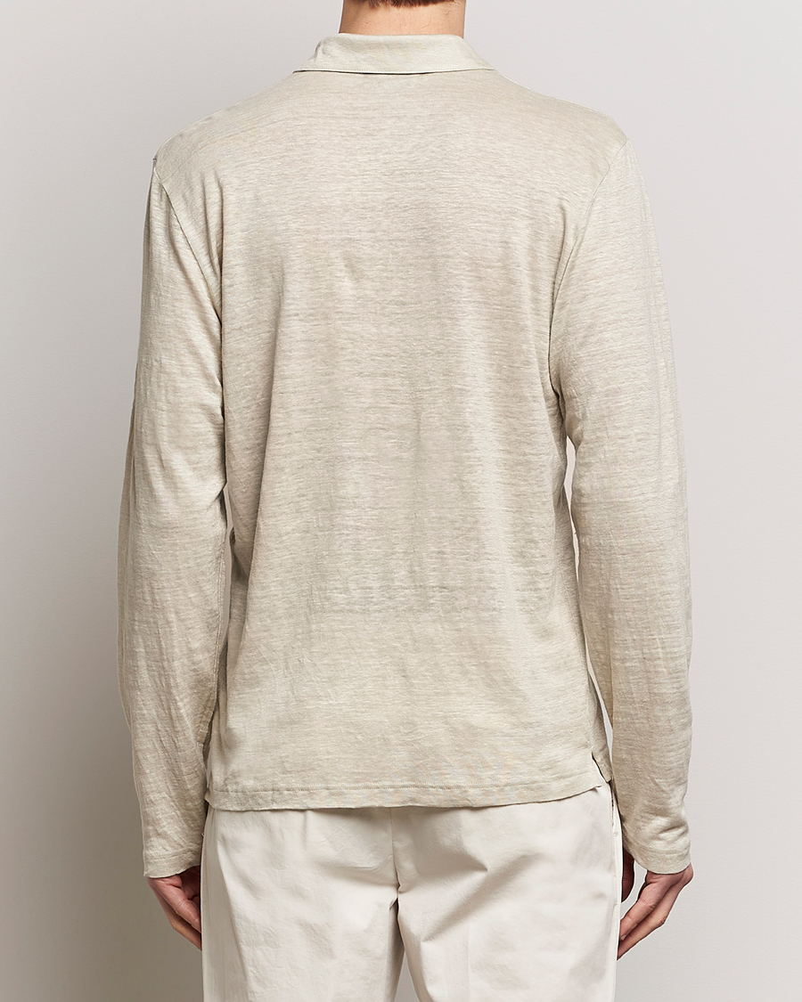 Herren | Pullover | Gran Sasso | Washed Linen Long Sleeve Polo Beige Melange
