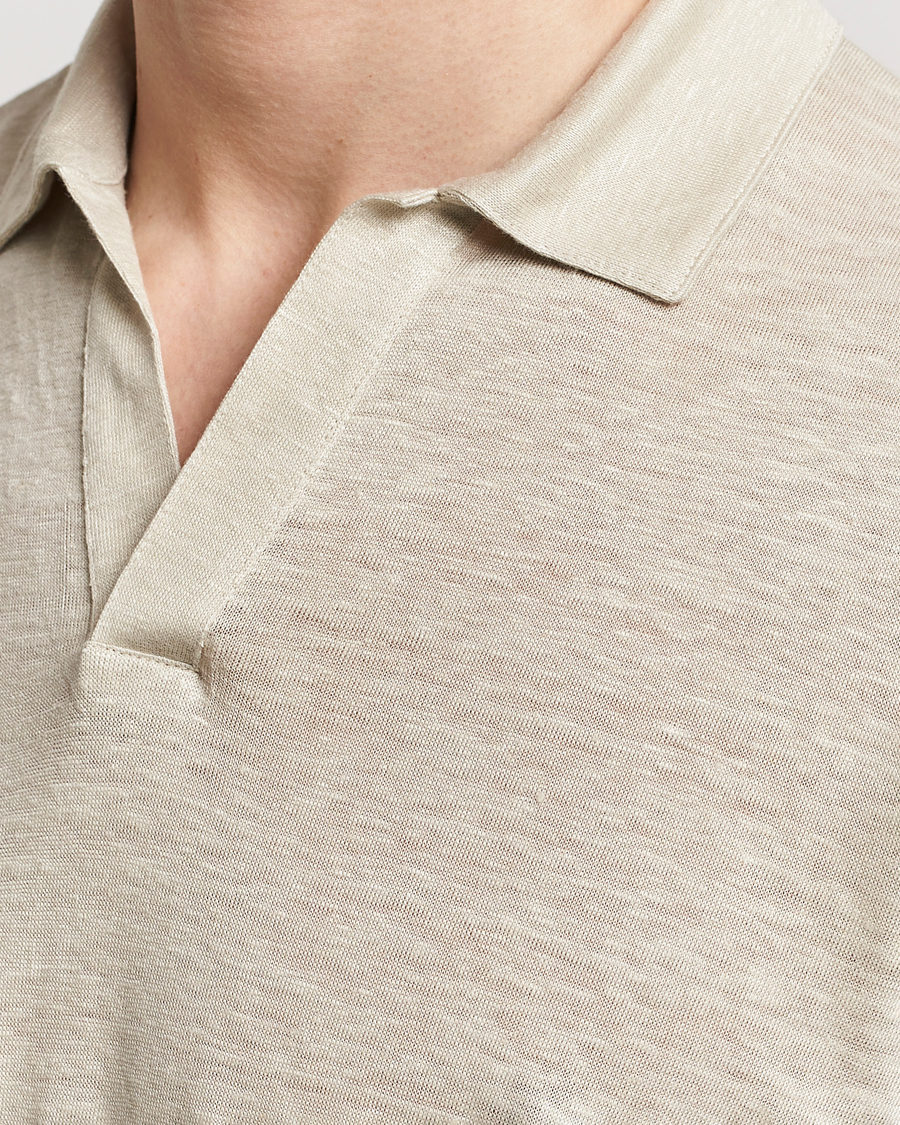 Herren | Pullover | Gran Sasso | Washed Linen Long Sleeve Polo Beige Melange