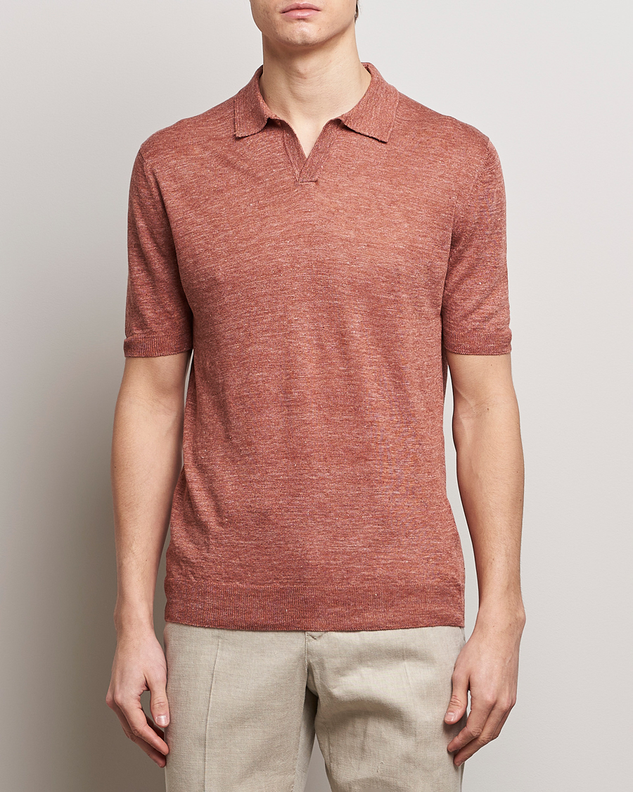 Herren | Kategorie | Gran Sasso | Knitted Linen Polo Rust Melange