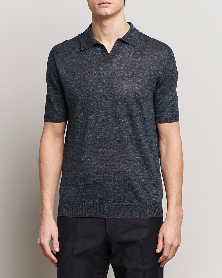 Herren | Italian Department | Gran Sasso | Knitted Linen Polo Navy