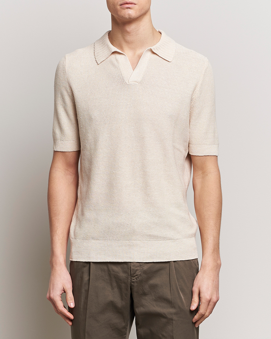 Herren | Italian Department | Gran Sasso | Linen/Cotton Open Collar Polo Cream