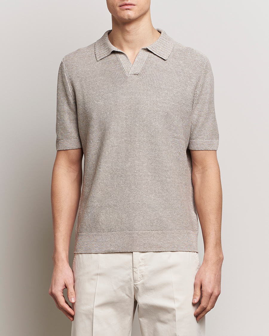 Herren | Poloshirts | Gran Sasso | Linen/Cotton Open Collar Polo Beige Melange